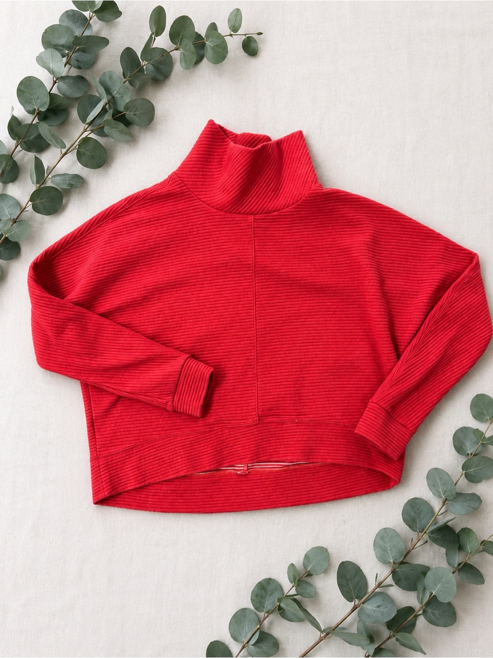 Zella Ribbed Mock Neck Cropped Pullover Large